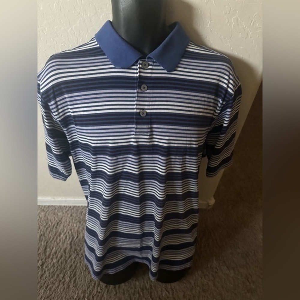 Men’s pre own as is adidas clima lite golf polo shirt size L large blue striped